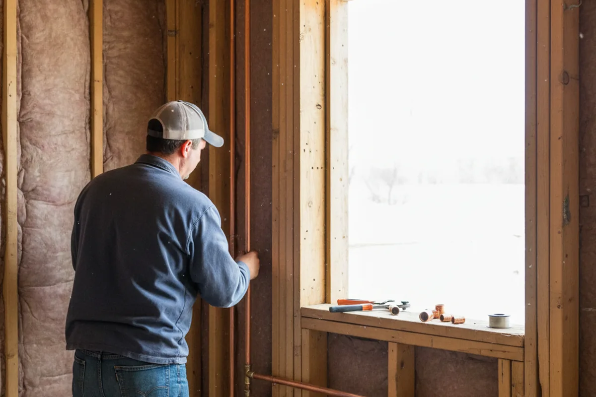 Licensed plumber running new copper supply lines in a Doyline home